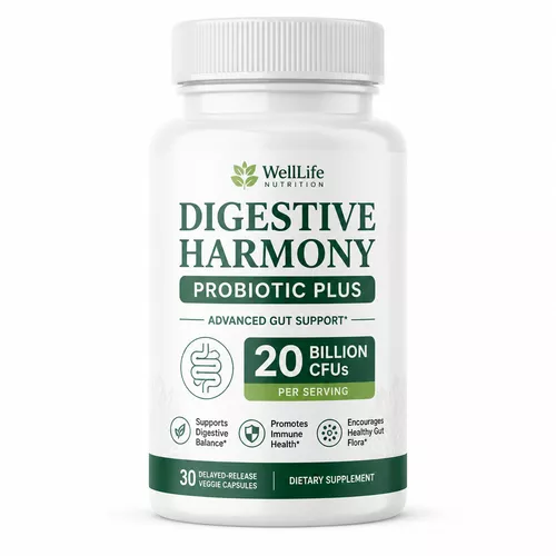 Digestive Harmony Probiotic Plus supplement bottle for gut health