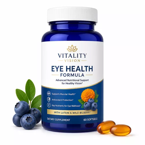 Vitality Vision Eye Health supplement softgels bottle