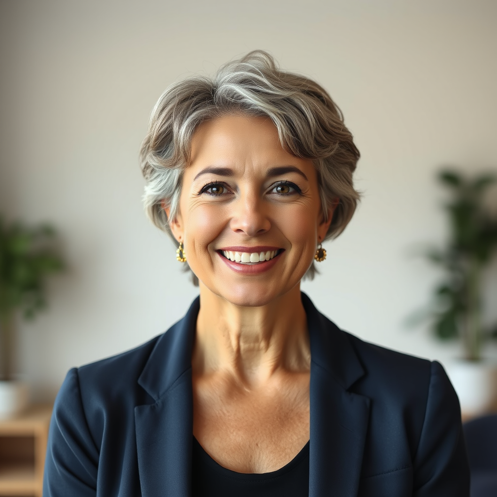 Elena Hartwell, founder of Vital Aging Hub, smiling confidently